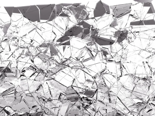 Pieces of glass broken or cracked on white, 3d illustration; 3d rendering