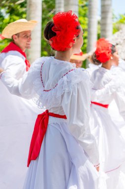 Oğlu jarocho la bamba halk dansları dans dansçılar. Küba, bahar 2018
