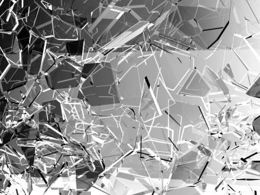 Kırık ya da beyaz, kırık cam parçaları 3d çizim; 3D render