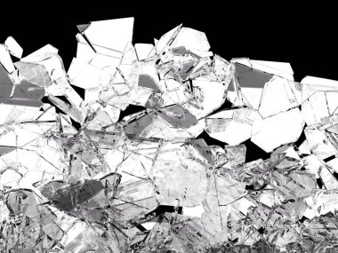 Kırık veya siyah, kırık cam parçaları 3d çizim; 3D render