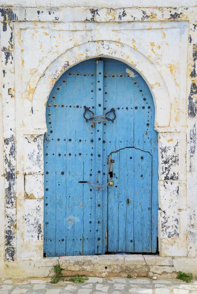 Puerta Azul Envejecida Estilo Andaluz Sidi Bou Said Túnez — Foto de Stock