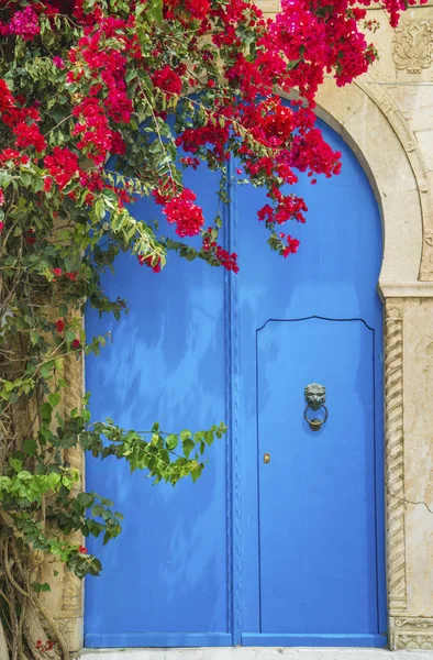 Porta Azul Envelhecido Estilo Andaluz Sidi Bou Dito Tunísia — Fotografia de Stock