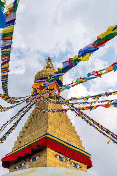 Boudhanath Stupa Och Böneflaggor Katmandu Nepal Buddhistiska Dumheter Boudha Stupa — Stockfoto