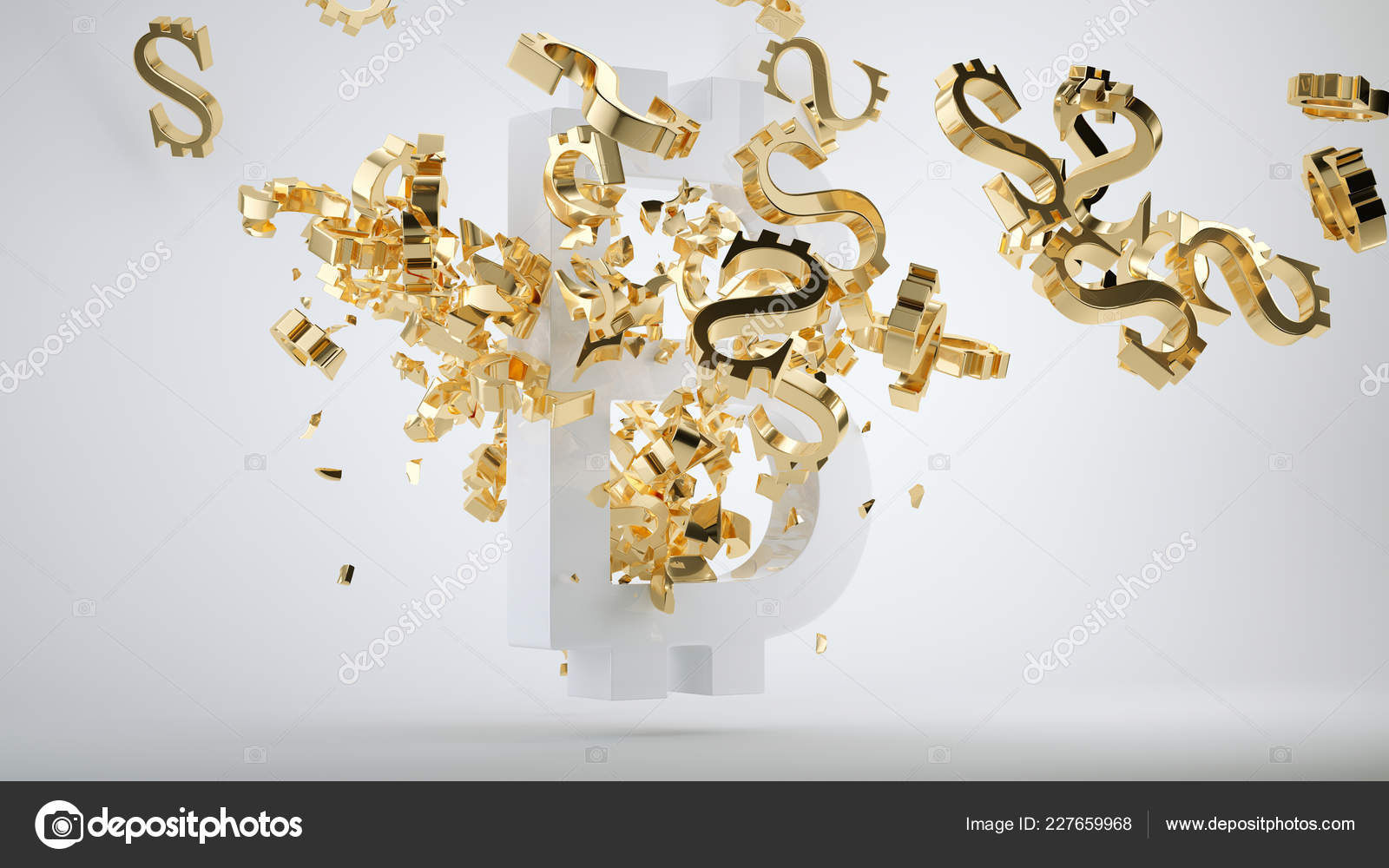 比特币贬值符号和破碎的黄金美元货币符号—— 库存社论照片© Arsgera #227659968