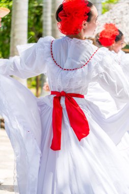 Oğlu jarocho la bamba halk dansları dans dansçılar. Küba, bahar 2018