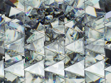 Elmas yapısı aşırı closeup ve çiçek dürbünü ile üçgenler. top yuvarlak taş görünümü 3d render, 3d çizim