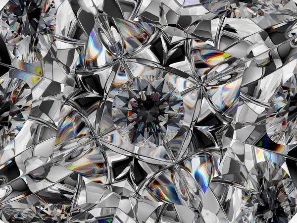 Diamant Extreme Nahaufnahme Und Kaleidoskopeffekt Draufsicht Auf Runden Edelstein Render — Stockfoto