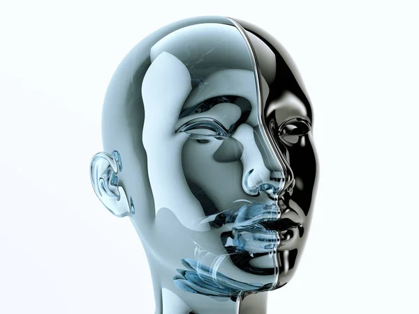 Szkło Czarny Niebieski Ludzkiej Głowy Oddzielone Linią Jako Symbol Równowagi — Zdjęcie stockowe