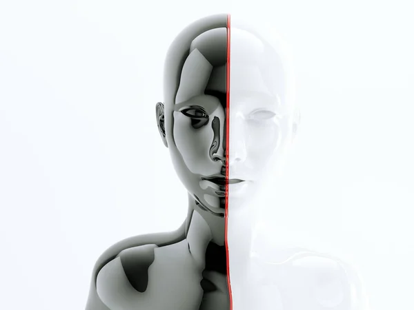 Black White Human Head Separated Red Line Symbol Balance Diversity — Stock Photo, Image