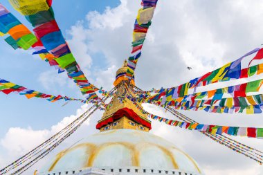 Boudhanath Stupa Katmandu, Nepal. Budist stupa Boudha Stupa, dünyanın en büyük stupas biridir