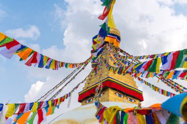 Boudhanath Stupa Katmandu, Nepal. Budist stupa Boudha Stupa, dünyanın en büyük stupas biridir