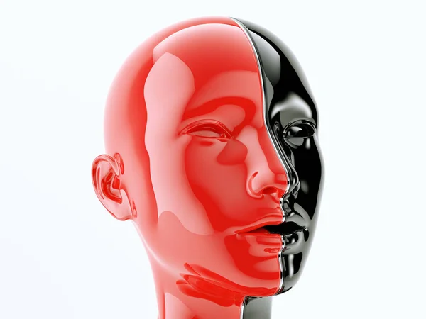 Czarny Czerwony Ludzkiej Głowy Oddzielone Linią Jako Symbol Równowagi Różnorodności — Zdjęcie stockowe