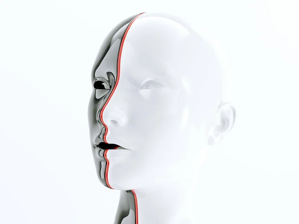 Zwart Wit Menselijk Hoofd Gescheiden Door Rode Lijn Als Symbool — Stockfoto