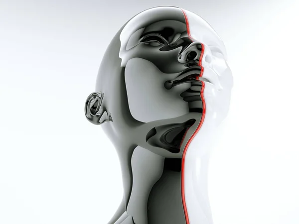 Black White Human Head Separated Red Line Symbol Balance Diversity — Stock Photo, Image