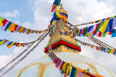 Boudhanath Stupa Katmandu, Nepal. Budist stupa Boudha Stupa, dünyanın en büyük stupas biridir