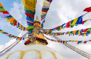 Boudhanath Stupa Katmandu, Nepal. Budist stupa Boudha Stupa, dünyanın en büyük stupas biridir