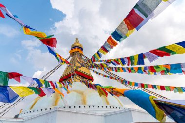 Boudhanath Stupa Katmandu, Nepal. Budist stupa Boudha Stupa, dünyanın en büyük stupas biridir