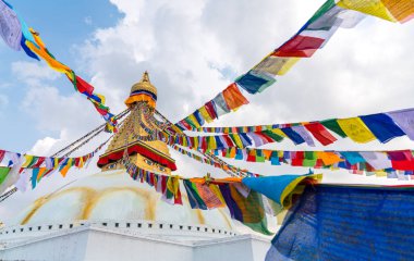 Boudhanath Stupa Katmandu, Nepal. Budist stupa Boudha Stupa, dünyanın en büyük stupas biridir