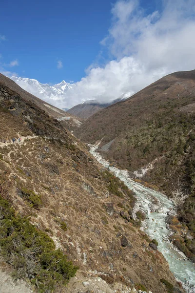 Sommet Lhotse Sentier Rivière Dans Himalaya Trek Camp Base Everest — Photo