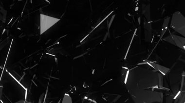 Paramparça ve ağır çekimde kırık cam. Alfa mat. 3D render. 3D animasyon