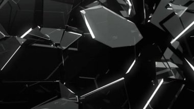 Paramparça ve ağır çekimde kırık cam. Alfa mat. 3D render. 3D animasyon