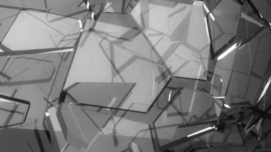 Paramparça ve ağır çekimde kırık cam. Alfa mat. 3D render. 3D animasyon