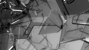 Paramparça ve ağır çekimde kırık cam. Alfa mat. 3D render. 3D animasyon