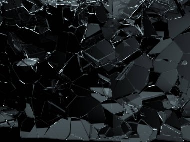 Kırık veya siyah, kırık cam parçaları 3d çizim; 3D render
