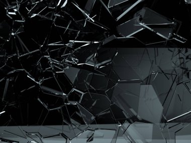 Kırık veya siyah, kırık cam parçaları 3d çizim; 3D render