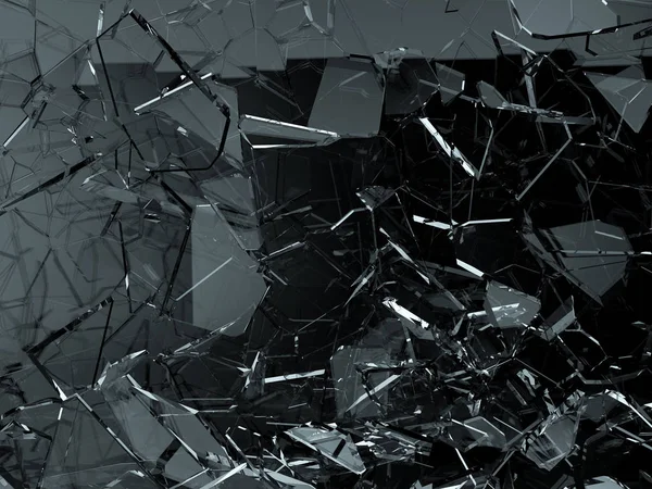 壊れたり 黒地にひびの入ったガラスの破片 イラスト3 レンダリング — ストック写真