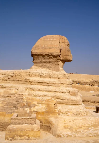 Nagy Szfinx Giza Nagy Piramis Háttérben — Stock Fotó