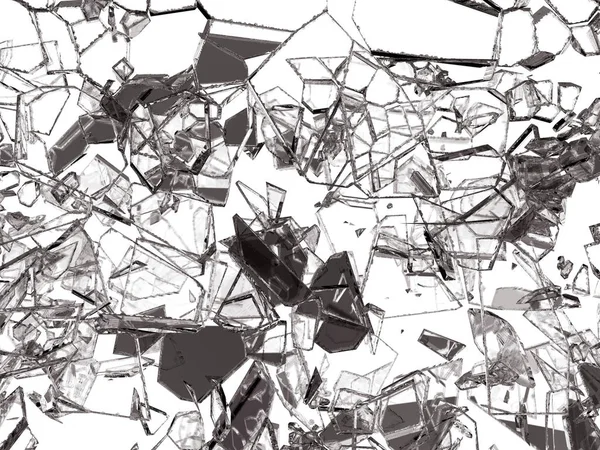 Pieces of shattered or cracked glass on white, 3d illustration; 3d rendering