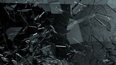 Cam çatlak ve yavaş hareket ile paramparça. Alfa, 3d render, 3d animasyon