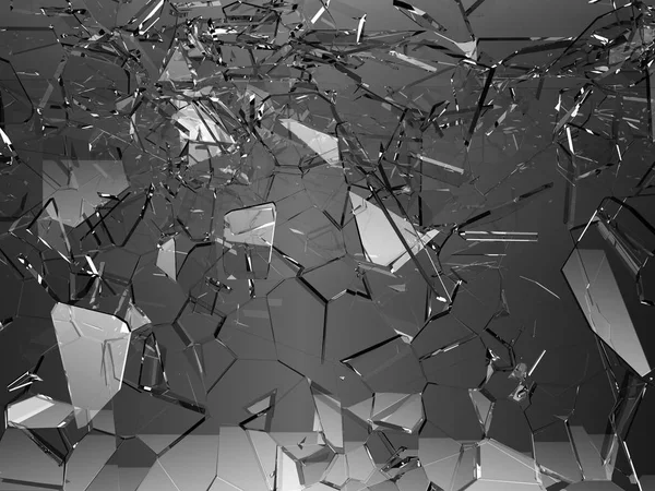 Trozos de vidrio rotos o agrietados sobre negro —  Fotos de Stock