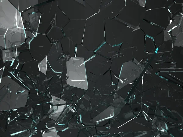 Bitar av glas trasig eller sprucken på svart — Stockfoto