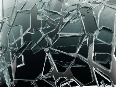 Kırık veya çatlak şeffaf cam parçaları 