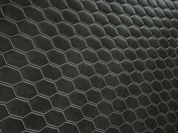 Leather stitched hexagon or honecomb black shiny texture — Stock Photo, Image