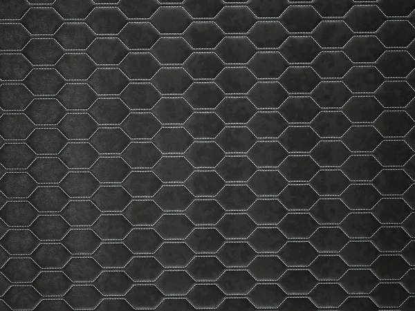Кожаный сшитый шестиугольник или гомекомб черная блестящая текстура — стоковое фото