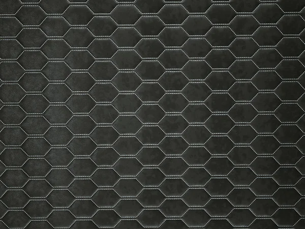 Leather stitched hexagon or honecomb black shiny texture — Stock Photo, Image