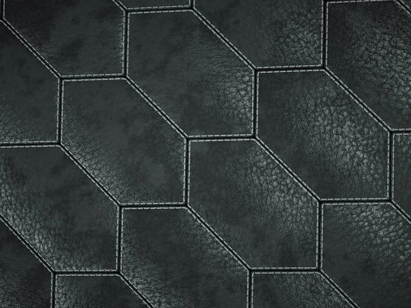 Cuero cosido hexágono o honecomb negro brillante textura —  Fotos de Stock
