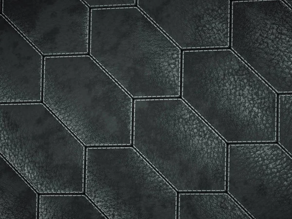 Leather stitched hexagon or honecomb black shiny texture — Stock Photo, Image