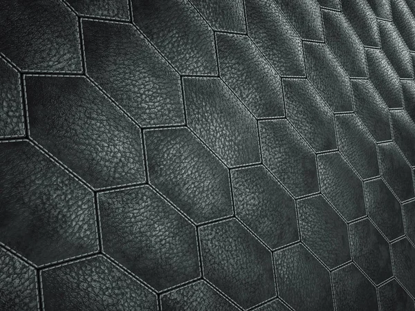 Hexagone cousu cuir ou honecomb texture noire brillante — Photo