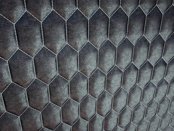 Leather stitched hexagon or honecomb black shiny texture — Stock Photo, Image