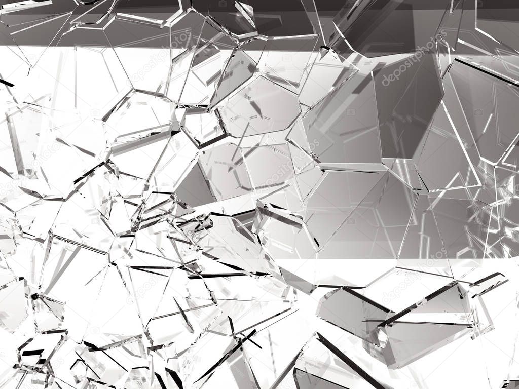 Pieces of glass broken or cracked 