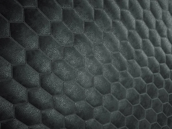 Leather stitched hexagon or honecomb black shiny texture — Stock Photo, Image