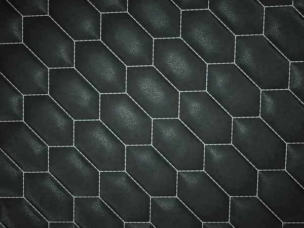 Leather stitched hexagon or honecomb black shiny texture — Stock Photo, Image