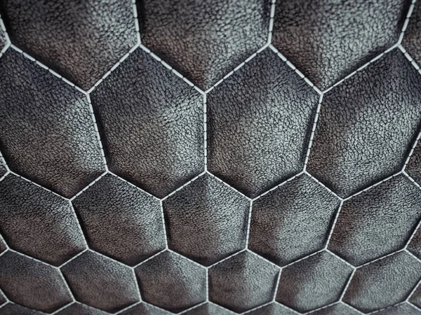 Leather stitched hexagon or honecomb black shiny texture — Stock Photo, Image