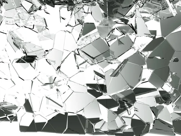 Pieces of glass broken or cracked on white