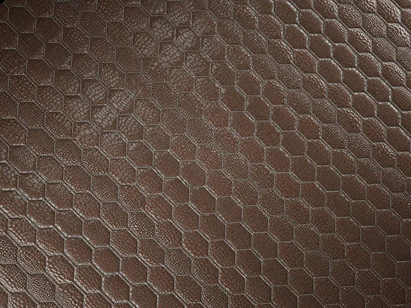 鳄鱼或蛇棕色皮革六边形缝合纹理 — 图库照片