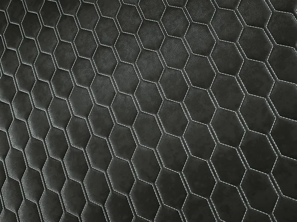 Leather stitched hexagon or honecomb black shiny texture — Stock Photo, Image